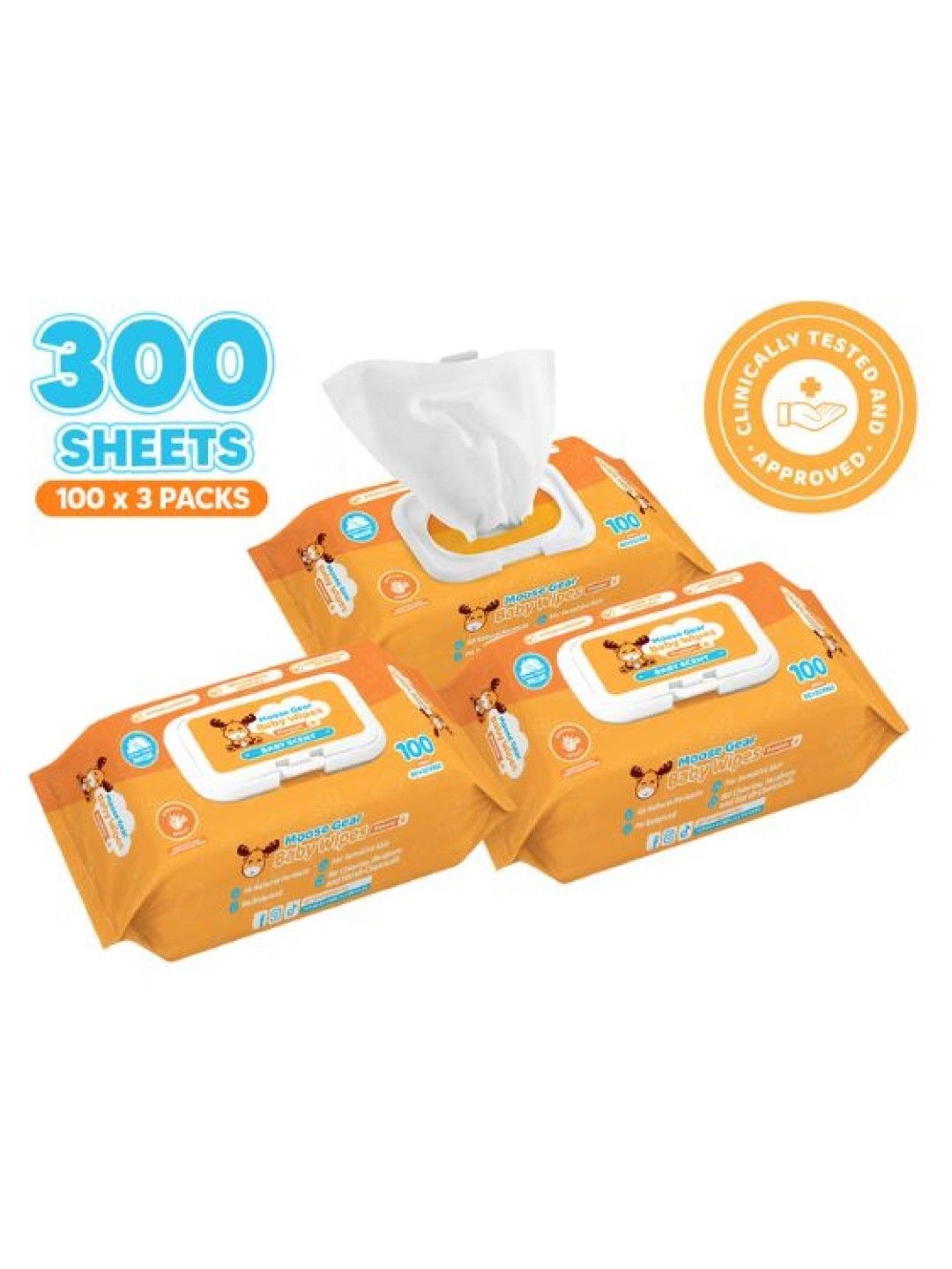 Moose Gear Baby Wipes Baby Scent (100s x 3 Packs) edamama